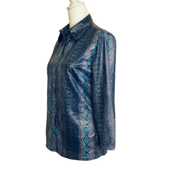 Vintage Y2K Vertigo Paris Snakeskin Reptile Print Button-down Snap Closure Blue - Picture 13 of 15